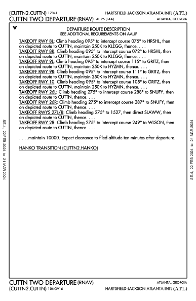 Int'l de Atlanta Hartsfield-Jackson Atlanta, GA (KATL): CUTTN TWO (RNAV) (DP)