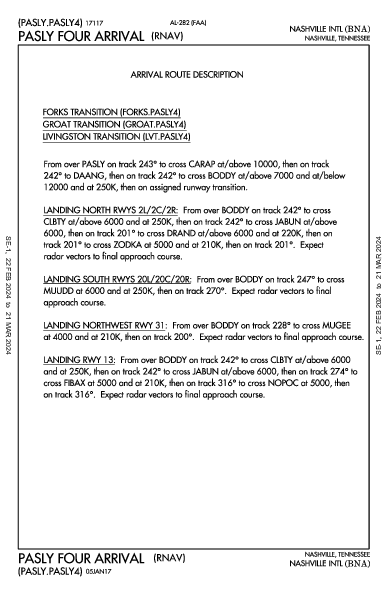 Nashville Intl Nashville, TN (KBNA): PASLY FOUR (RNAV) (STAR)